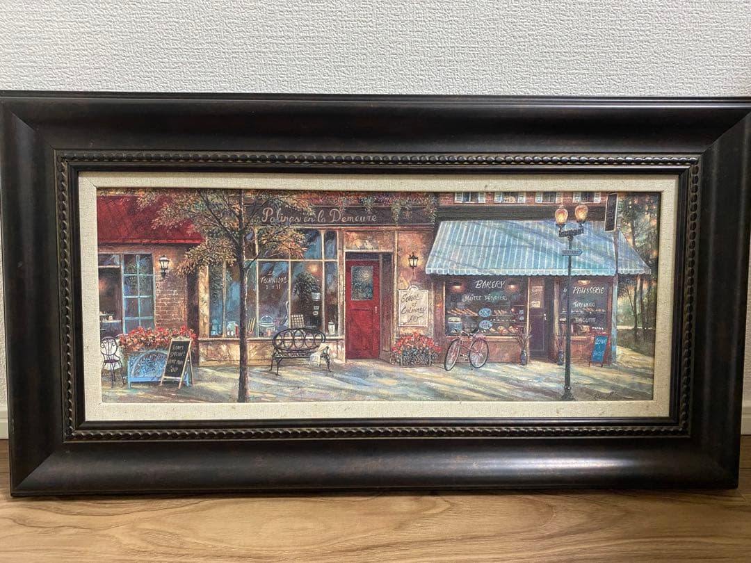 カフェの風景 水彩画 黒色フレーム