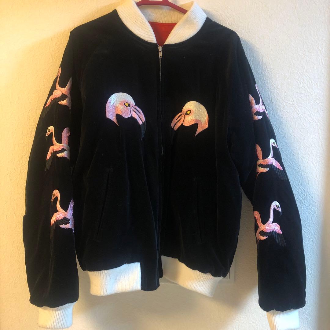 ✳*）様 フラミンゴ刺繍 ベルベットスカジャン