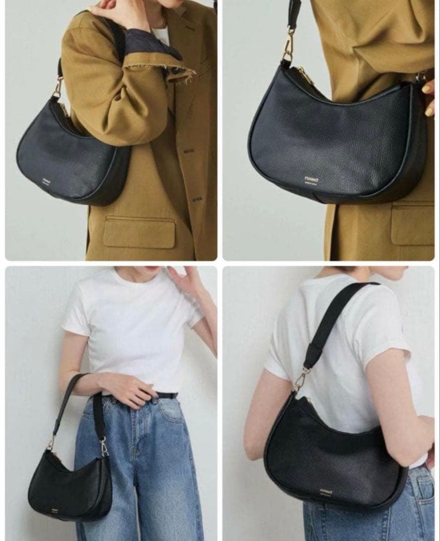 極美品✨ラシット ハーフムーン ワンショルダーバッグ レザー ブラック