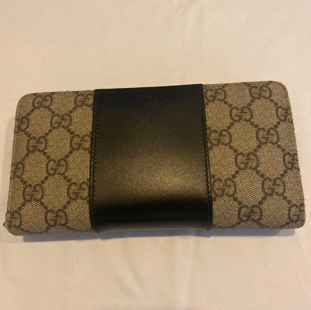 GUCCI 長財布 グレー/黒 キャンバス/レザー