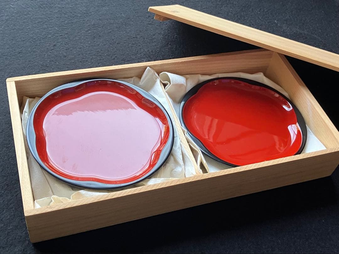 天然木越前漆器　紅梅銘々皿　5枚