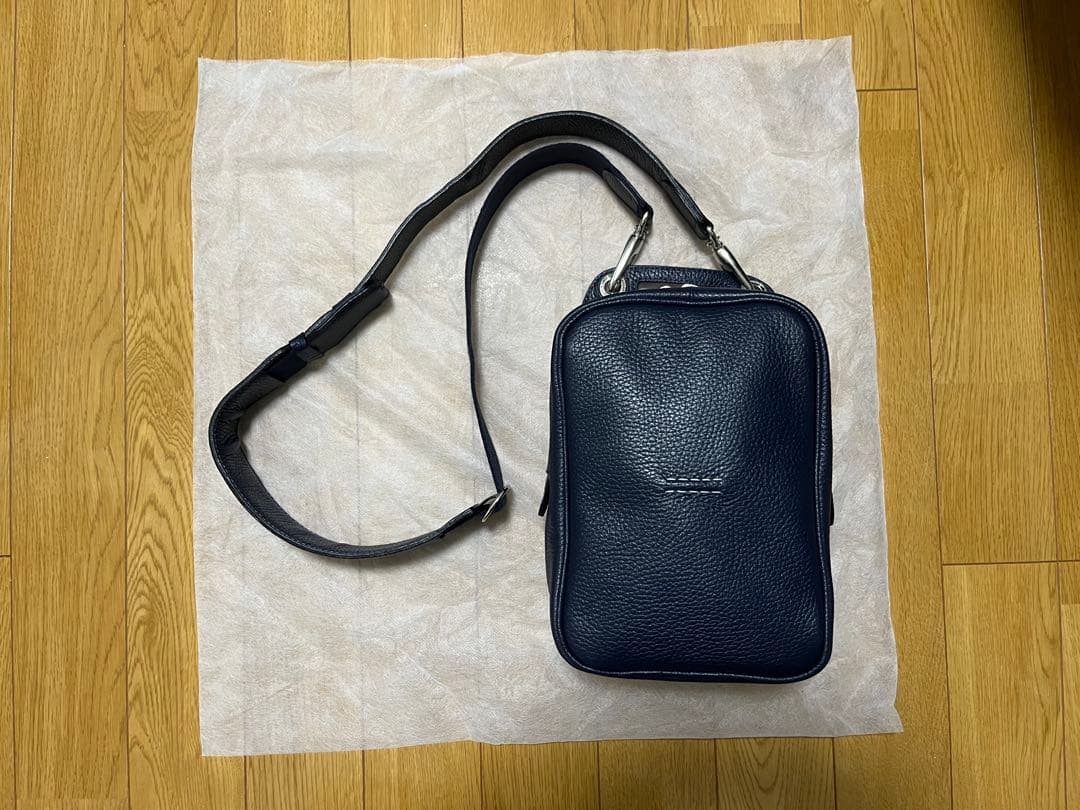 HMAEN ネイビー レザー メッセンジャーバッグ、チケットバッグ