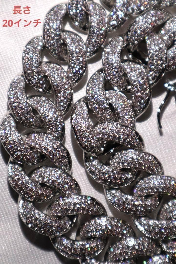 マイアミ　キューバン　幅18ミリ20インチパヴェ留めシルバー喜平ネックレスLEX