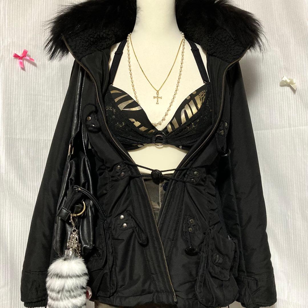 y2k 平成ギャル お兄系 グランジ パンク ファー付きミリタリージャケット