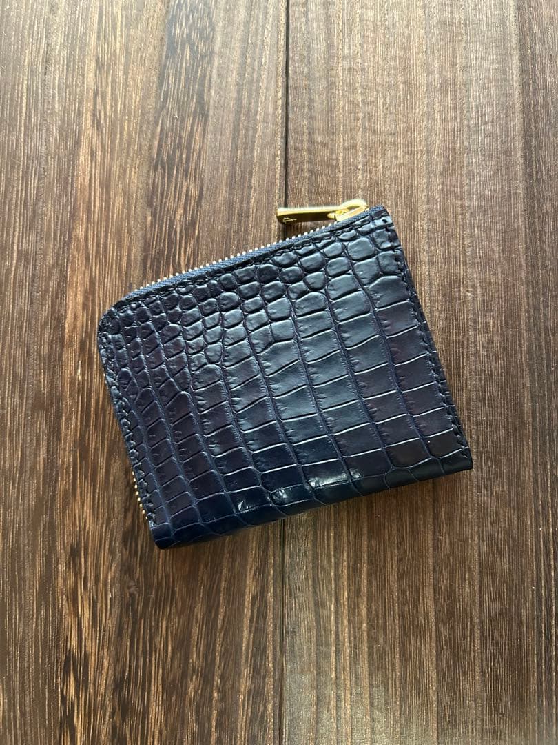 クロコダイル　ポロサス　藍染　コンパクトウォレット　財布　ハンドメイド