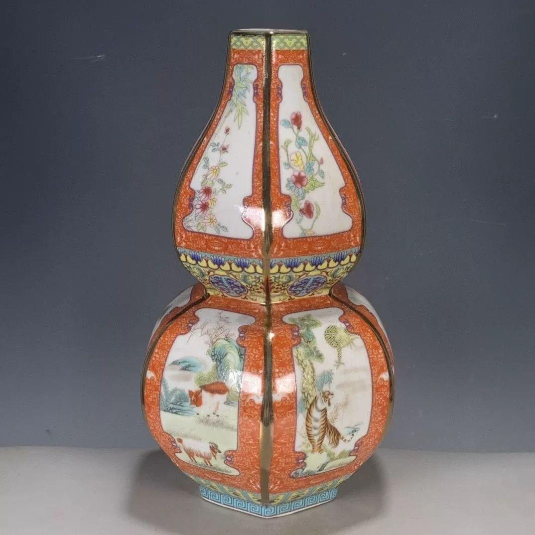 清乾隆粉彩蒔金十二支瓢簞賞瓶 景徳鎮 陶磁器 装飾品 現代工芸品 美術品 置物 清乾隆粉彩蒔金十二支瓢簞賞瓶 景徳鎮 陶磁器 装飾品 現代工芸品 美術