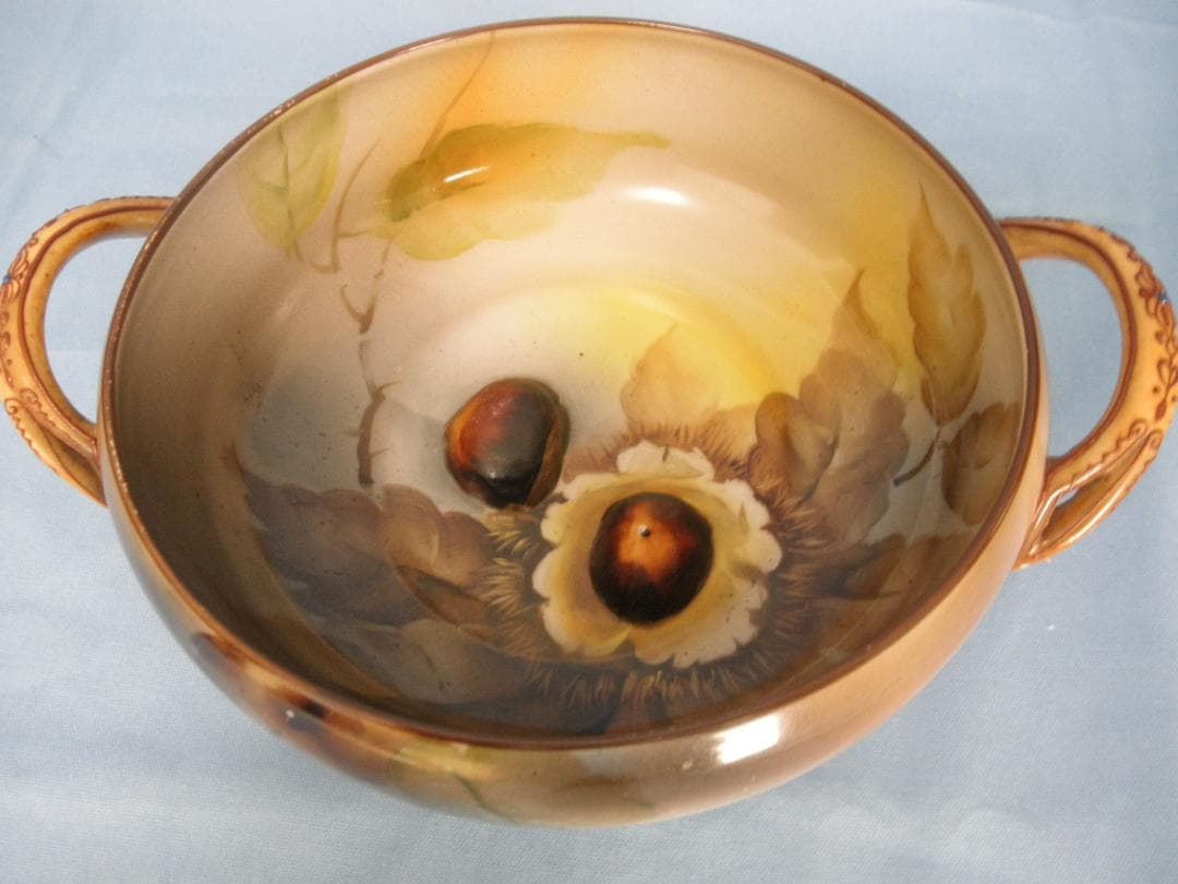 オールドノリタケ栗の鉢持手付 #68 里帰り品 金彩 松ぼっくり小鉢 Noritake