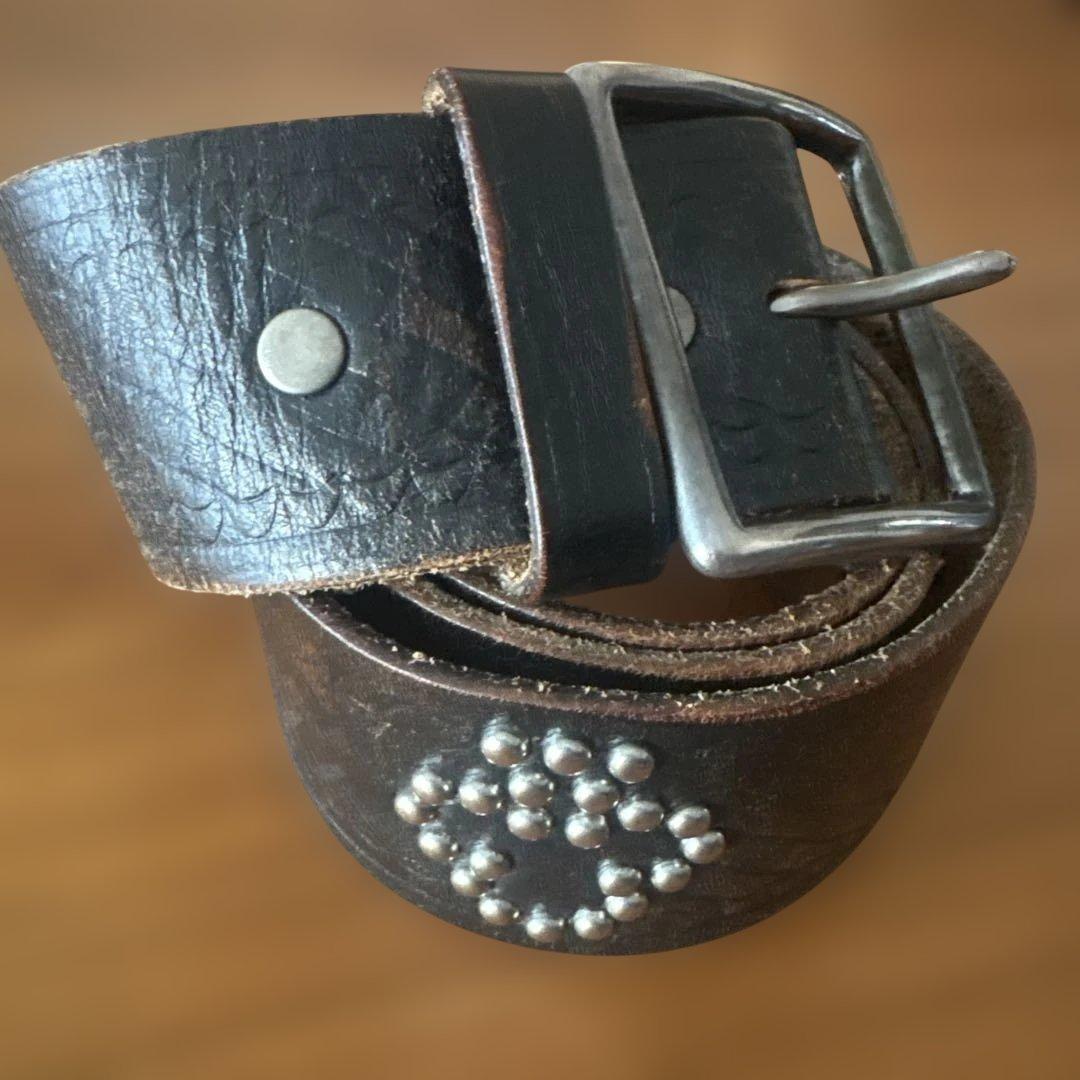 ダブルアールエル　イタリア製　スタッズ　レザーベルト　34 DOUBLE RL