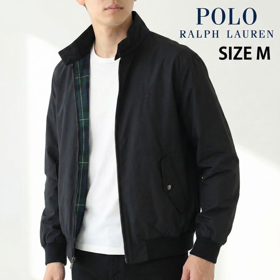 【良品】ポロラルフローレン スイングトップ 裏地チェック ポニー刺繍ロゴ 黒 M