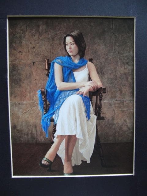 岩戸敏彦、【碧】、希少な画集画、新品高級額 額装付、状態良好