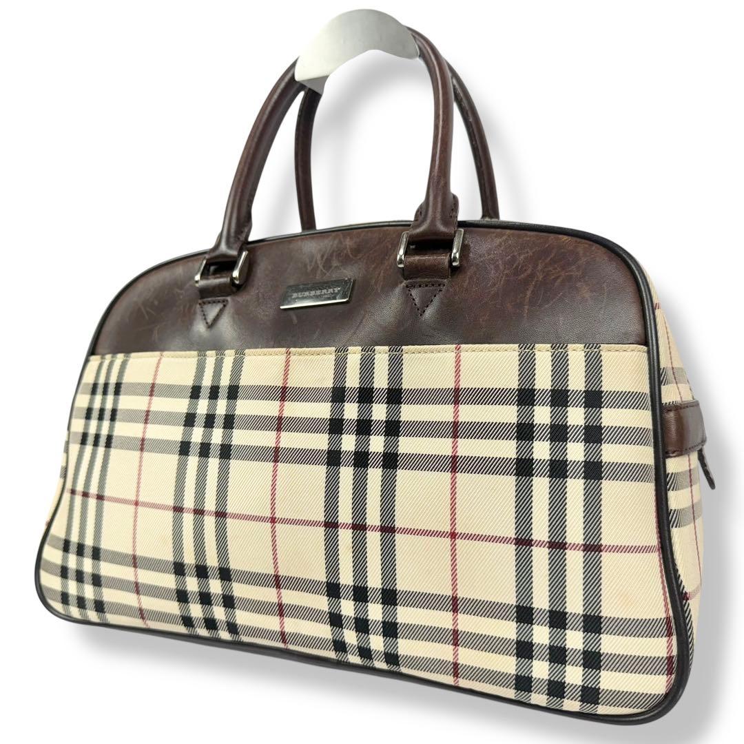 Burberry ミニボストンバッグ ロゴプレート キャンバス ノバチェック バーバリー Burberry ミニボストン ワンマイルバッグ ノバチェック