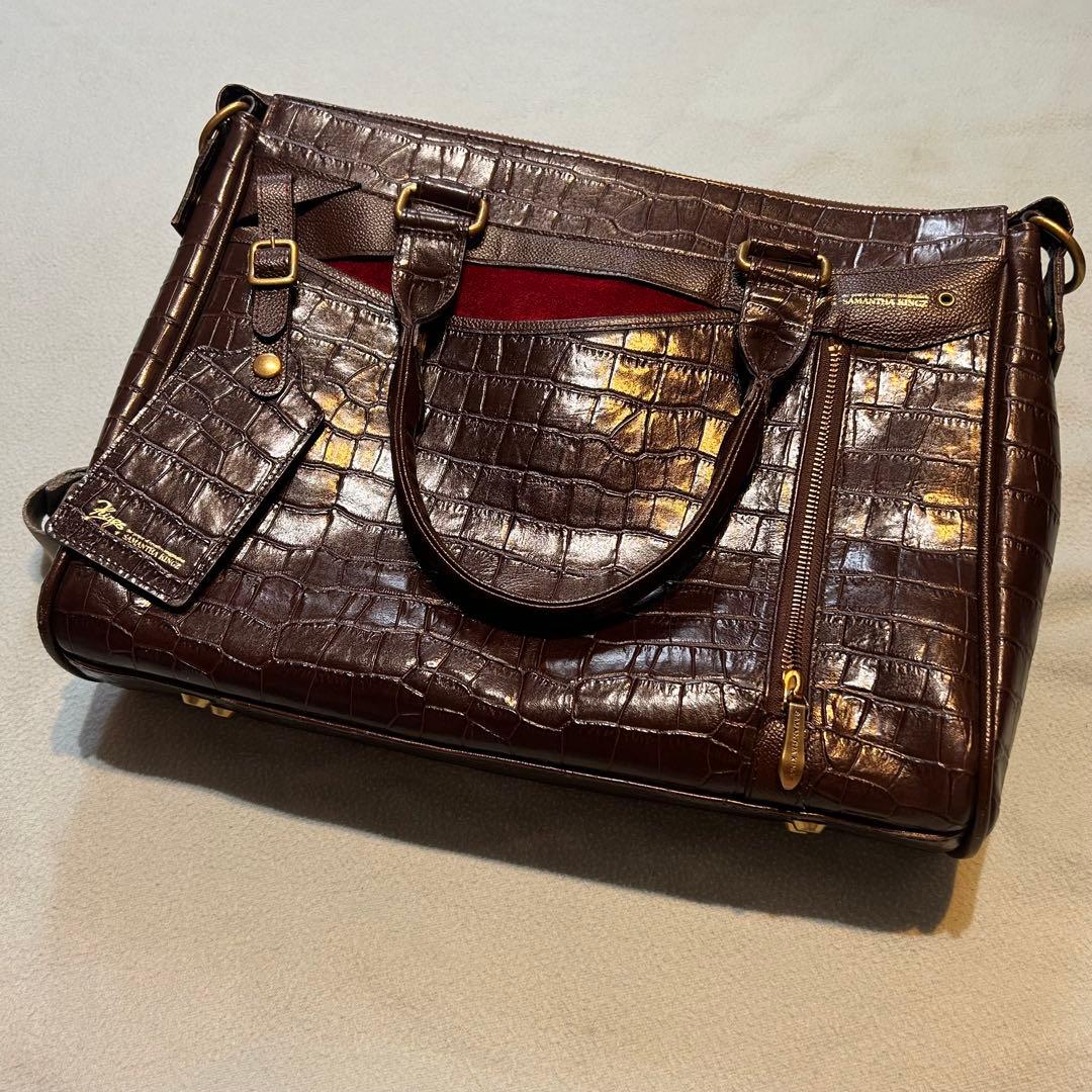 美品】サマンサキングズ ビジネスバッグ クロコ型押し A4収納可