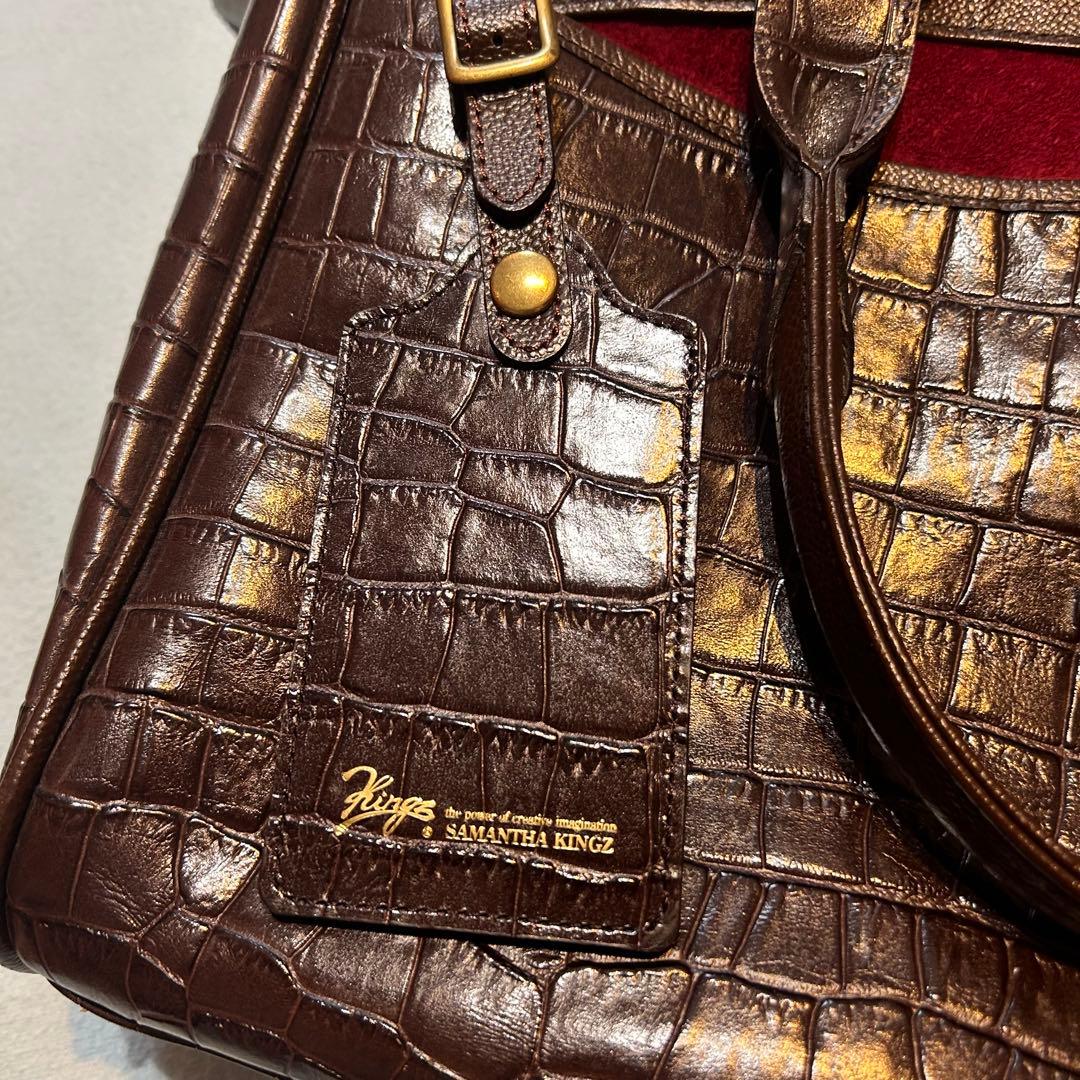 美品】サマンサキングズ ビジネスバッグ クロコ型押し A4収納可