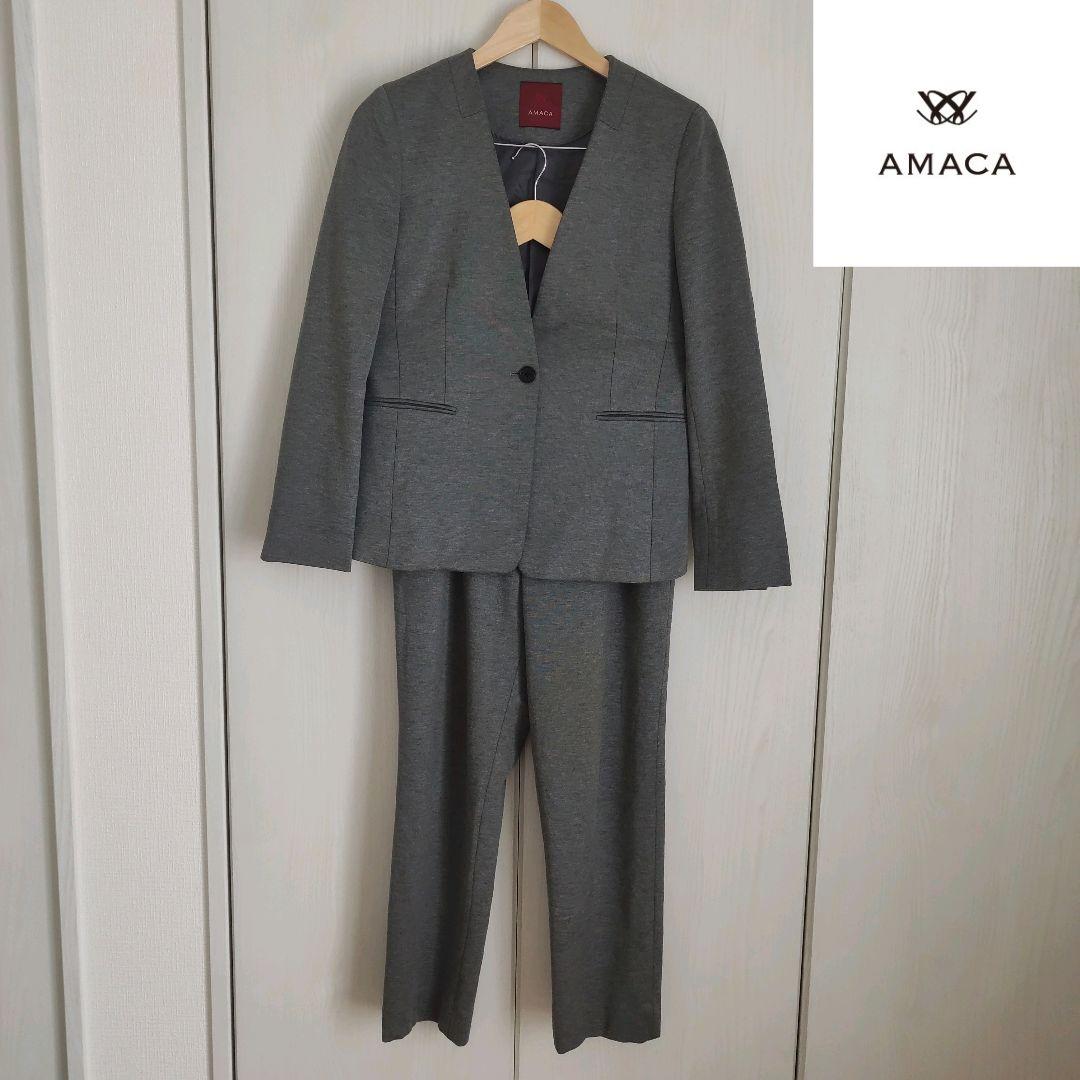 アマカ　セットアップ　スーツ　ジャケット　パンツ　ノーカラー　AMACA