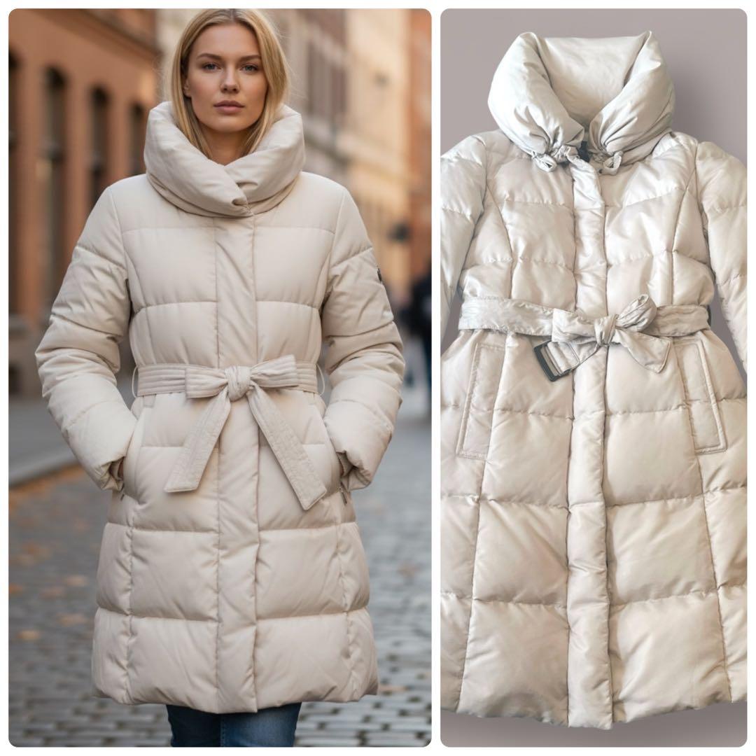 極美品 MAX MARA ベルテッド ロング ダウンコート アイボリー40 Max Mara（マックスマーラ） Max Mara The Cube ザ・キューブ ダウン