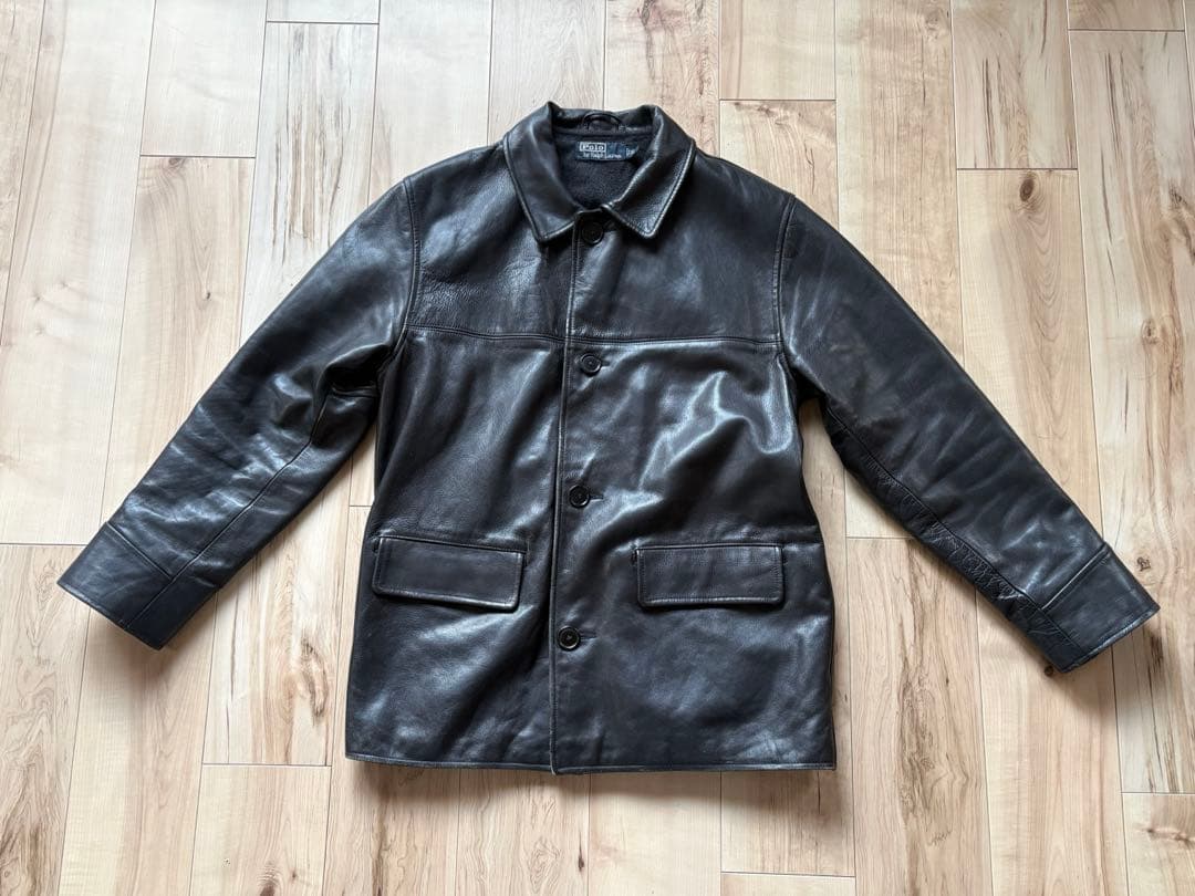 【希少Sサイズ】 90sラルフローレン レザーカーコート ビンテージ ブラック黒