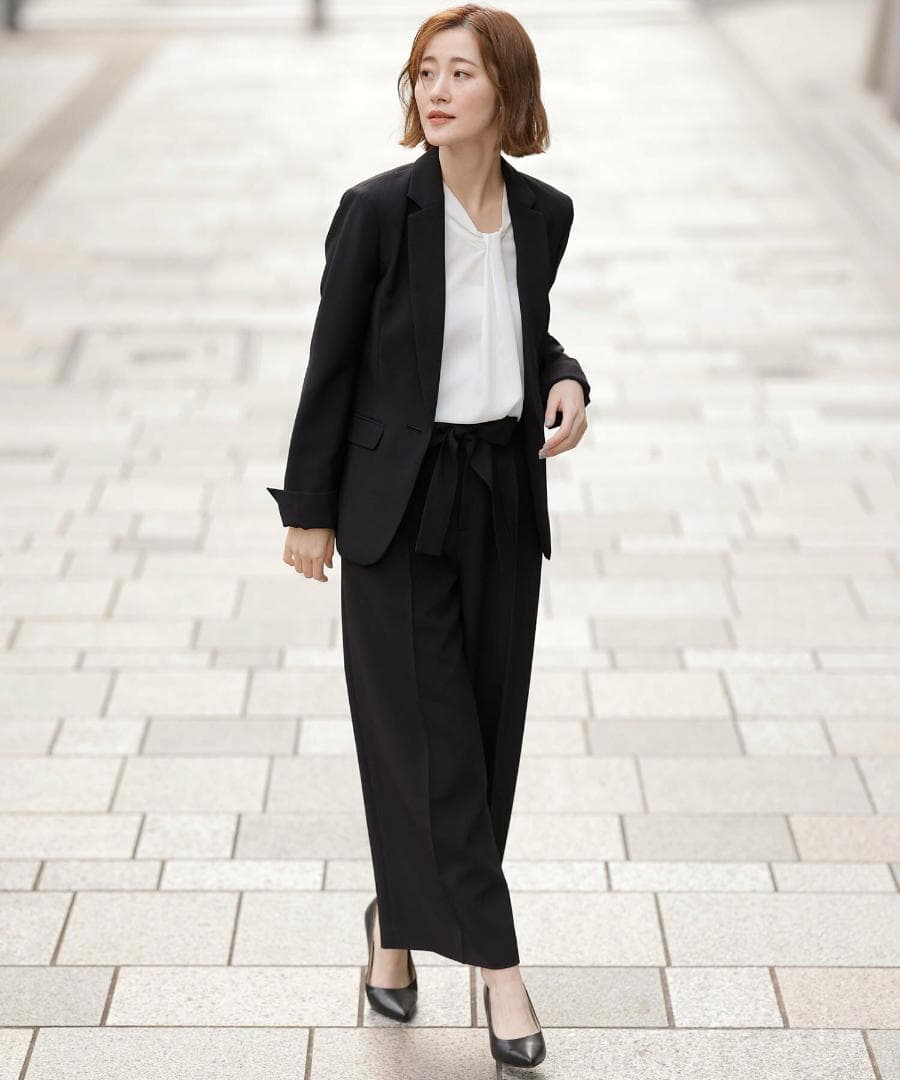 【２点セット】洗えて型くずれしないワイドパンツセットスーツ