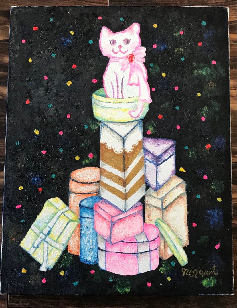 橋本のぞみ「ハッピーライフ ネコ」油絵 F6 額なし 油絵 油画 キャンバス D
