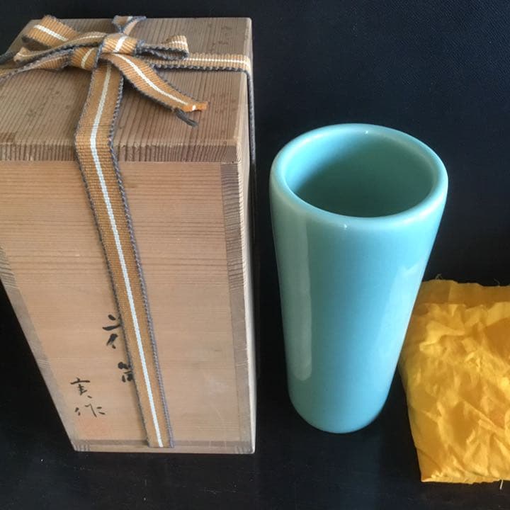 花瓶　京焼　加藤実　花筒　供箱　供布 Yahoo!オークション -「掛花入 共箱」の落札相場・落札価格