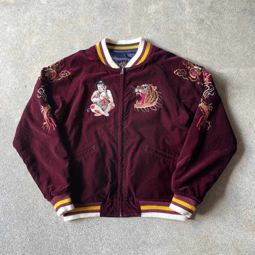 HOUSTON 別珍 ベロア サテン リバーシブル スカジャン 金太郎 桃太郎 希少】houston ベロア リバーシブル スカジャン 桃太郎 金太郎 - メルカリ