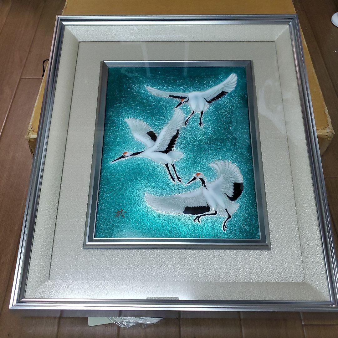 吉田武　七宝額　鶴　アルミ額縁 板物｜創作七宝 逸｜七宝工芸家 吉田武