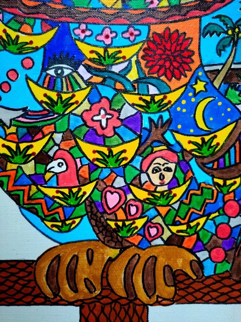 F6号】ジミー大西【森フクロウ】手描き/表裏サイン/油彩/アクリル/絵画