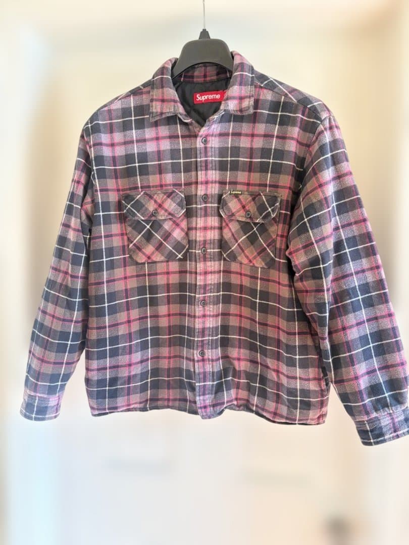 トップス Supreme Quilted Plaid Shirt M Grey