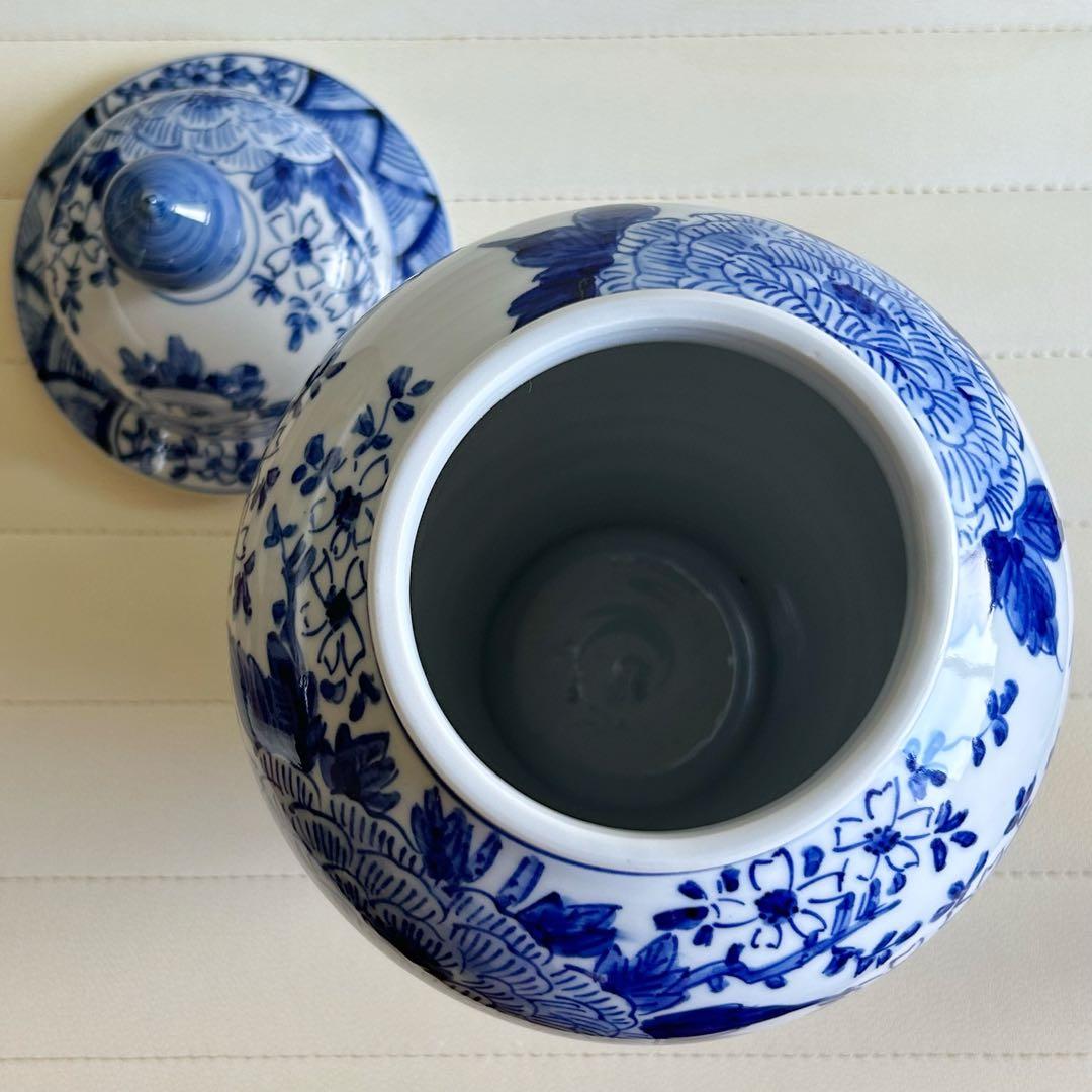 中国美術 大明乾隆年製 染付 蓋付き壺 沈香壺 置物 アンティーク 牡丹