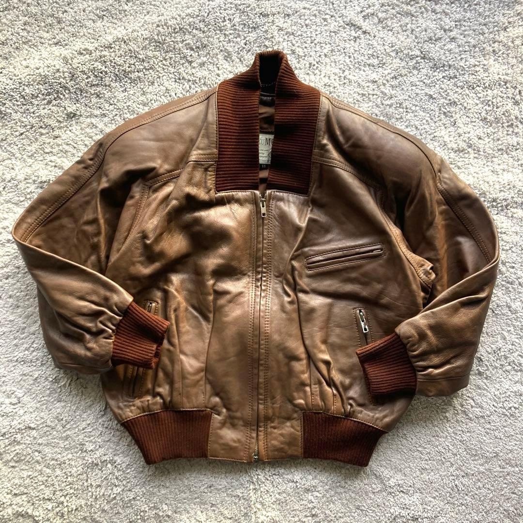 o*o様 ラムレザー ボンバージャケット L フライトジャケット ショート丈 茶 FROM-ONE フライトジャケット ラムレザージャケット ボア襟 羊革 本革L