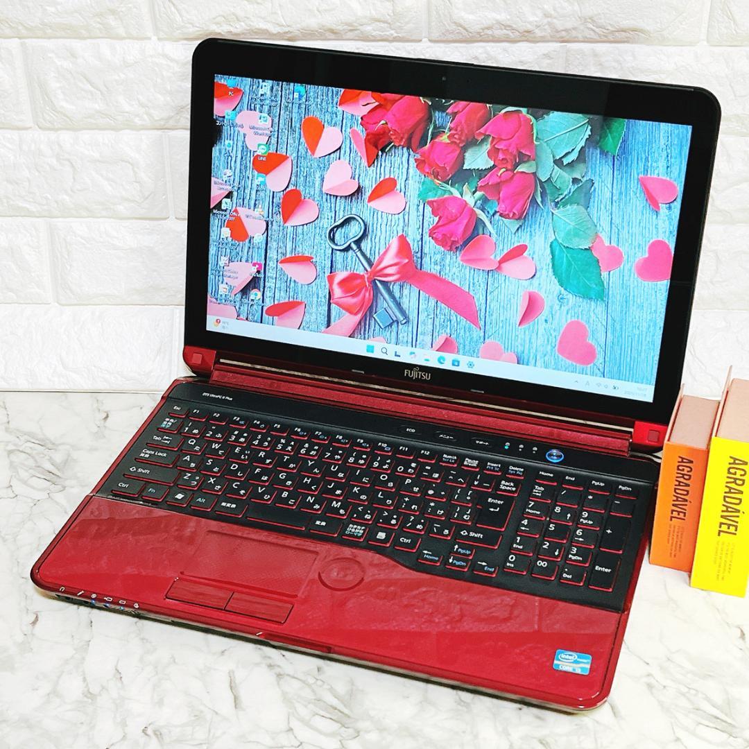 Windows11✨爆速SSDノートパソコン赤✨カメラ・Office付き✨富士通
