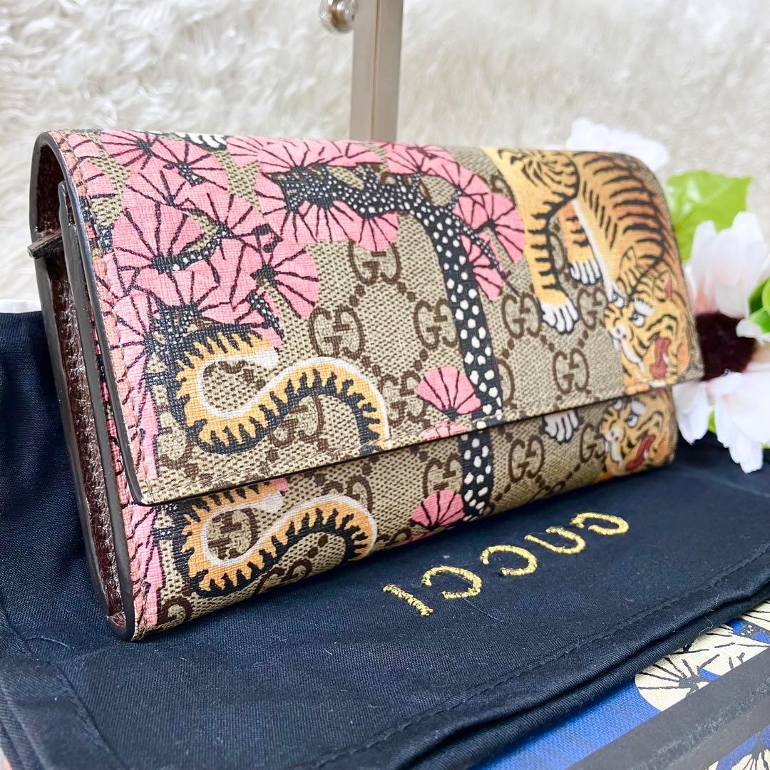 希少 限定品 グッチ GGスプリーム ベンガルタイガー 虎 桜 長財布