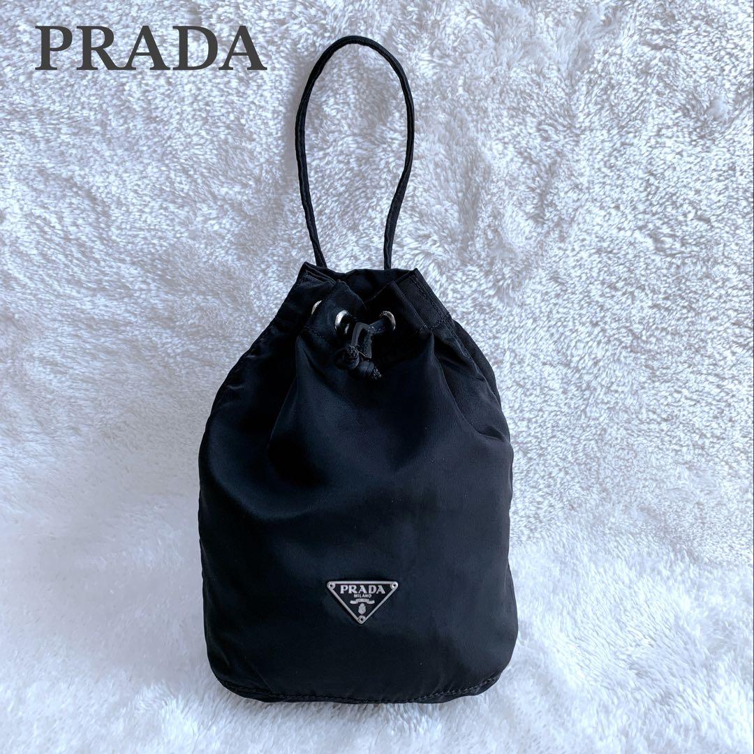 美品 PRADA プラダ 巾着 アクセサリーポーチ ナイロン ブラック ☆Prada プラダ☆Re-Nylon 巾着 ポーチ ブラック (PRADA/ショルダー
