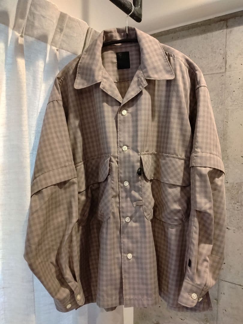 DAIWA PIER39 チェック オープンカラーシャツ グレージュ