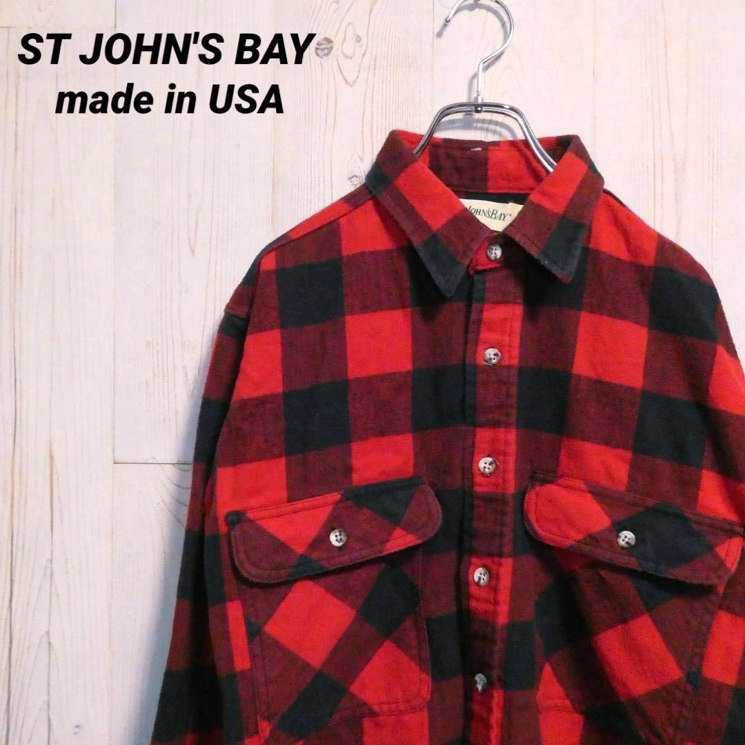 90's USA製　St. John's Bay バッファローチェックネルシャツ 90s ST.JOHN'S BAY 青黒 バッファローチェック ネルシャツ - メルカリ