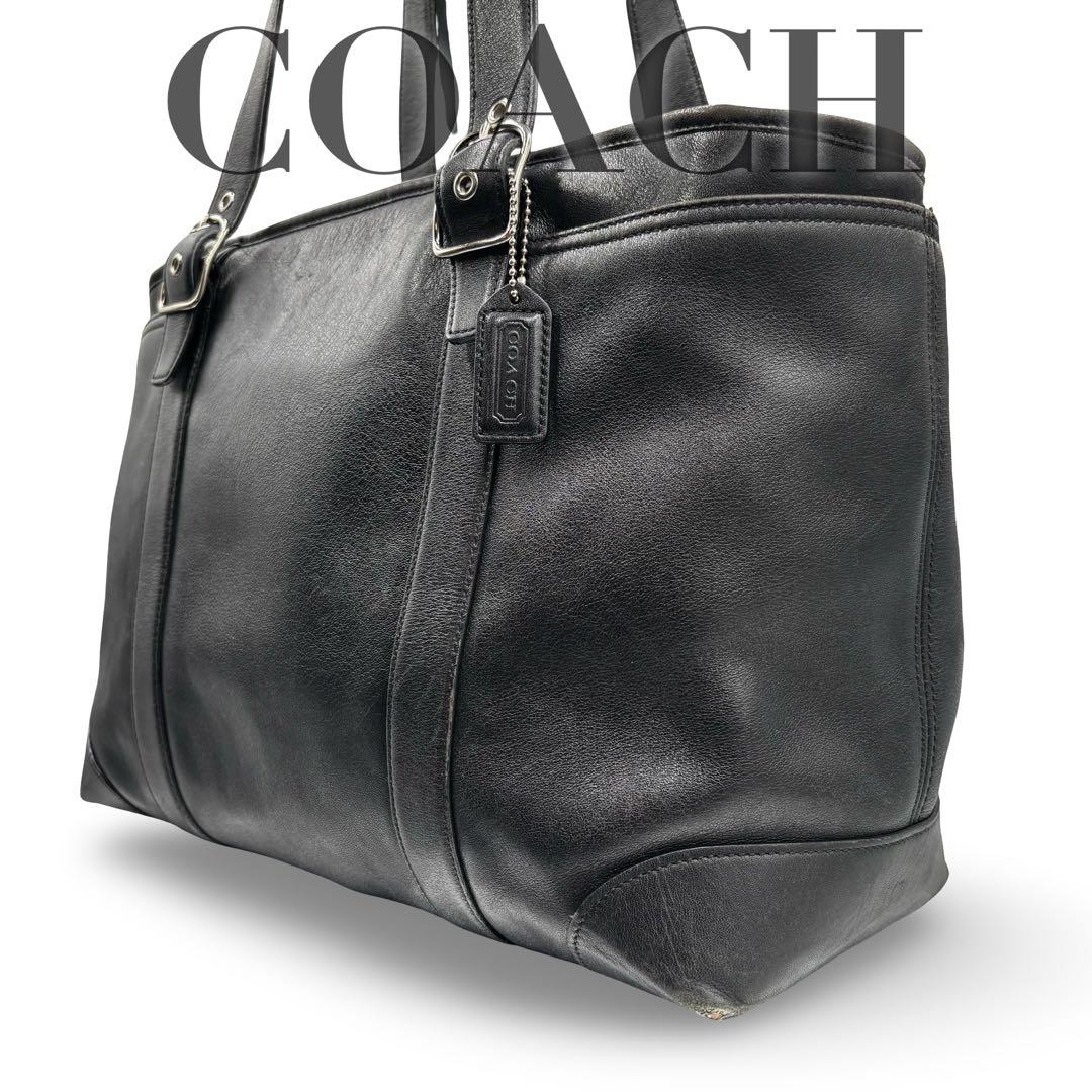 【ヴィンテージ】コーチ　トートバッグ　ビジネス　オールレザー　黒　肩掛け　大容量