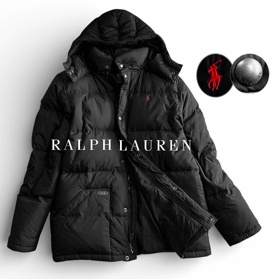 未使用級 ポロラルフローレン ポニー刺繍 2WAYフード 極暖ダウンコート黒