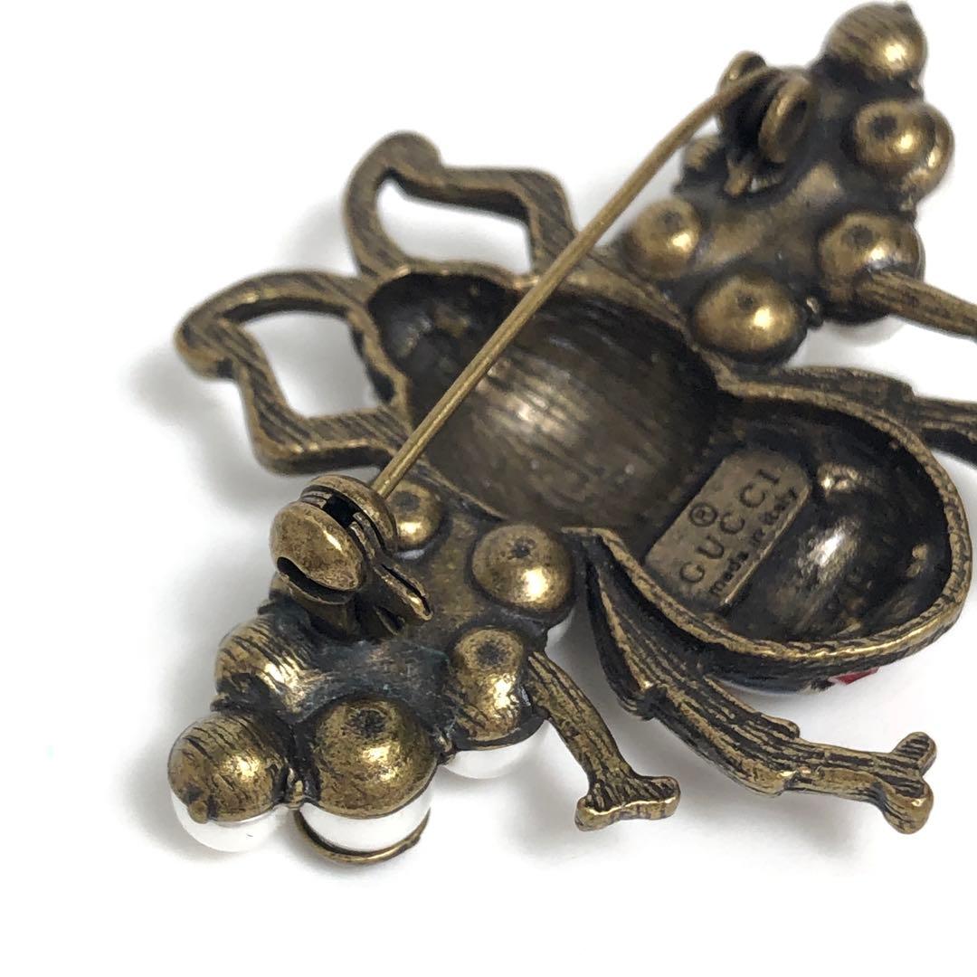 ☆6D293 グッチ ブローチ コサージュ GG 蜂 Bee パール クリスタル
