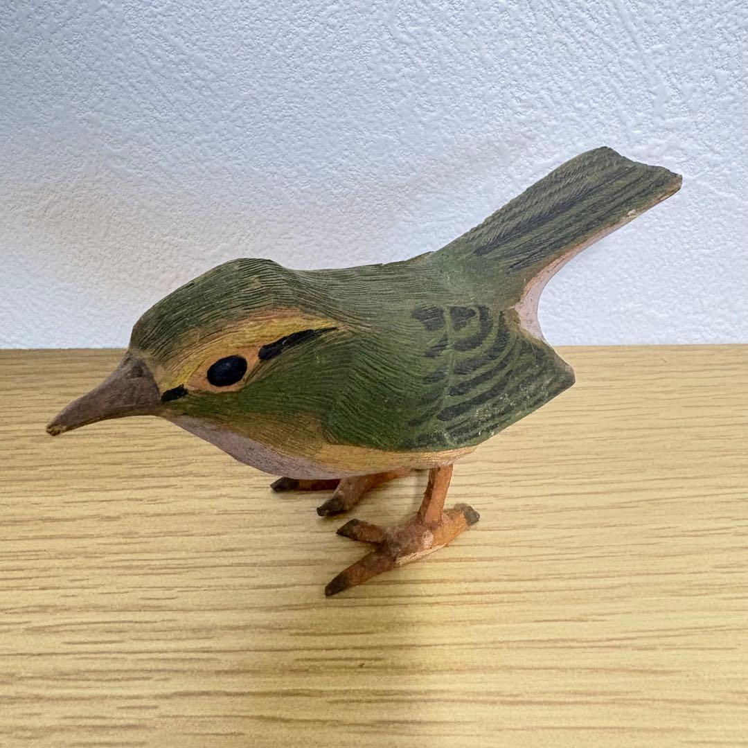 【激レア】 上野玉水作 木彫 鶯 骨董品 名前入り