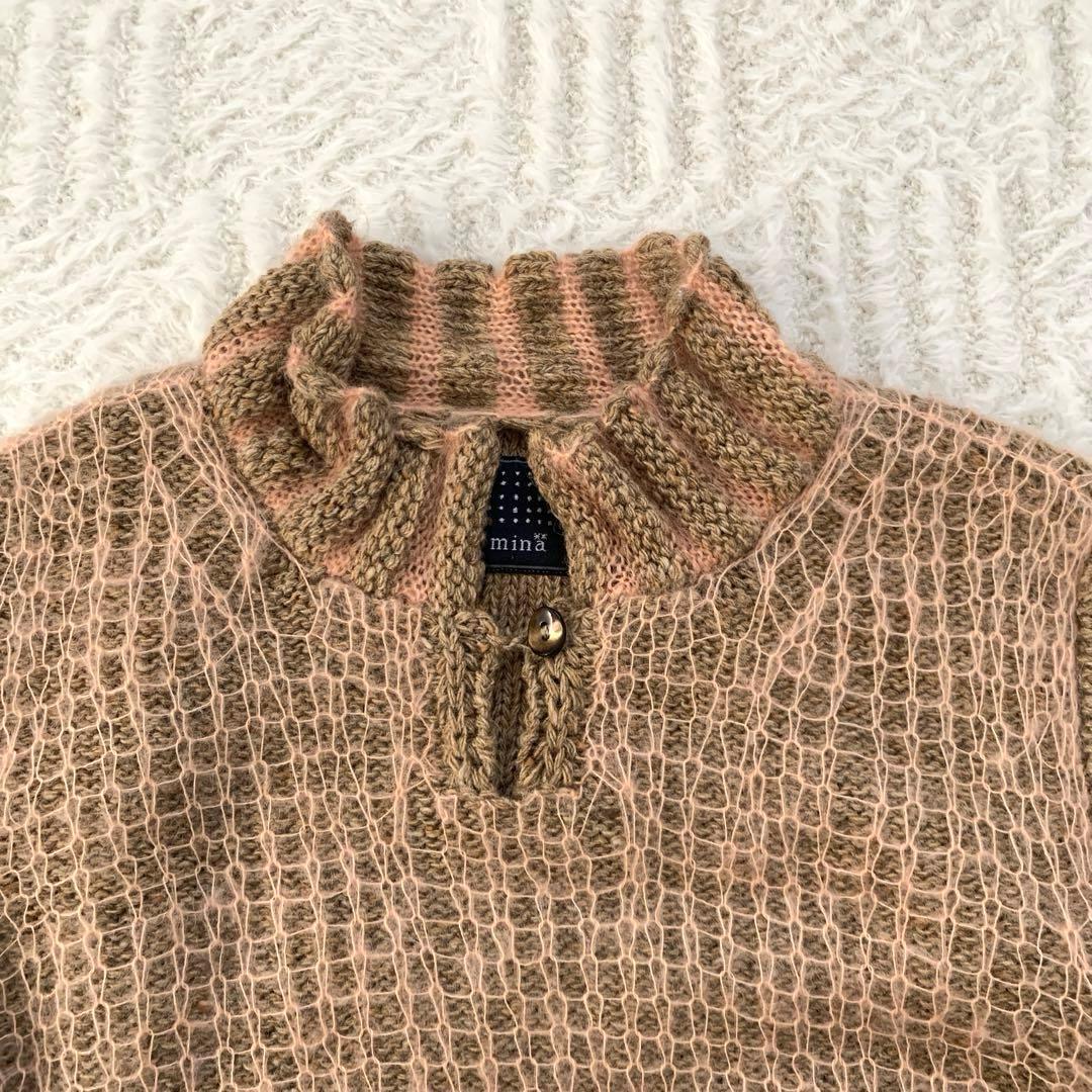 ミナペルホネン ニット セーター 立体編み ややハイネック 七分袖
