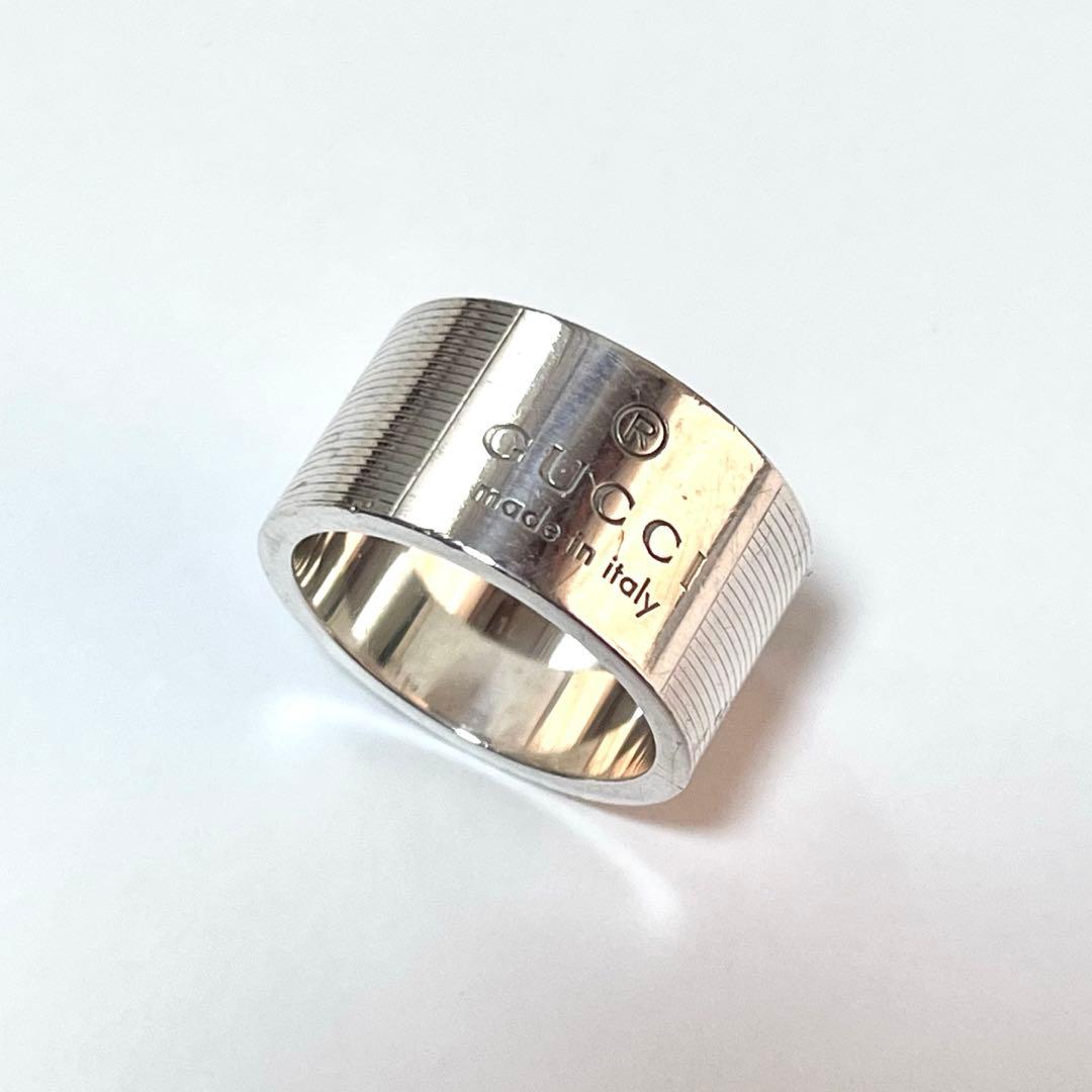 【GUCCI】ロゴ ワイドリング SV925 シルバー 指輪 17号〜18号 極美品 GUCCI グッチ 指輪 ゴースト アイコン ワイド リング 約17号