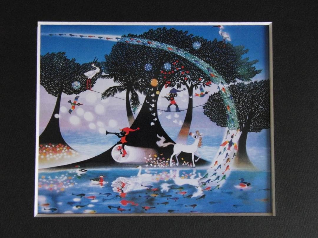 藤城清治、【生きるよろこび】、希少な額装用画集より、状態良好、新品額装付