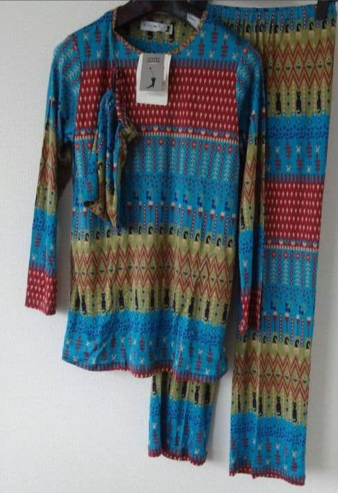 マタノアツコ シルクニットパジャマ M 幾何学模様 ワコール 絹✨️可愛い