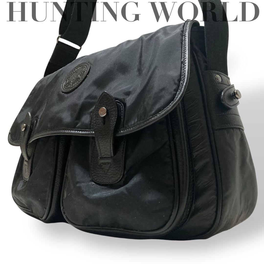【ヴィンテージ】ハンティングワールド　ショルダーバッグ　ナイロン　レザー　黒