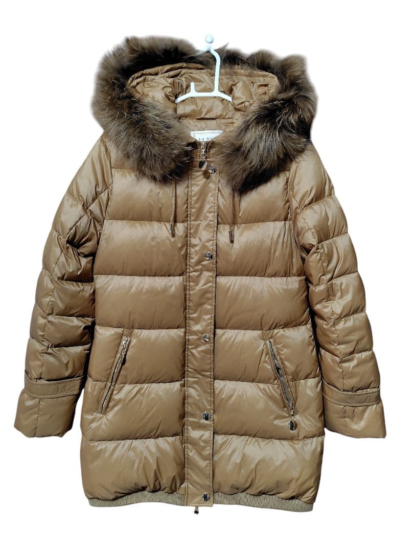 【未使用】 La Mode ラメ入り ラクーンファー ダウンコート キャメル