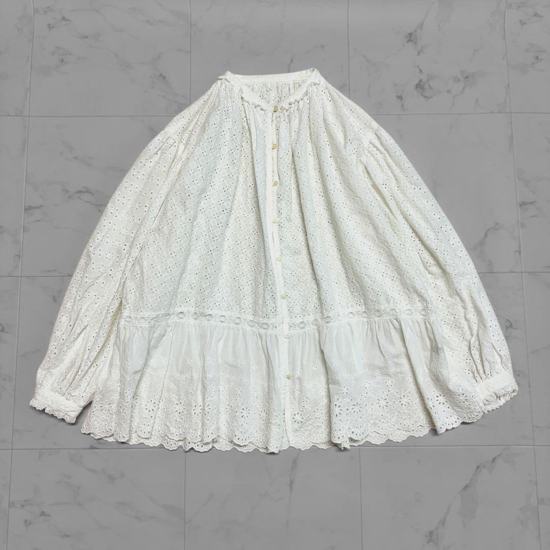 ビームスボーイ　レース ブラウス ペプラム カットワーク オーバーサイズ ワイド