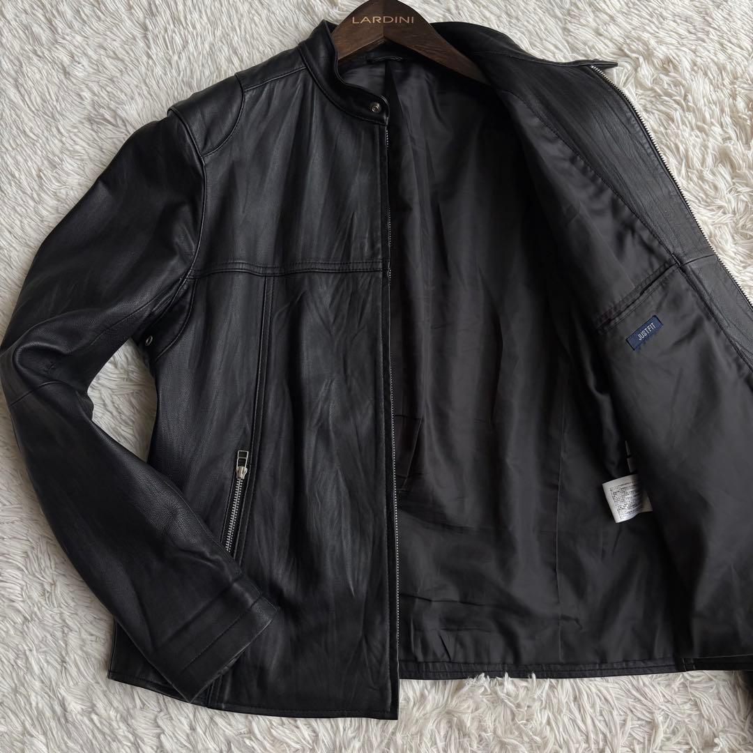 (美品) ユニクロ ラムレザー シングル ライダースジャケット シワ加工