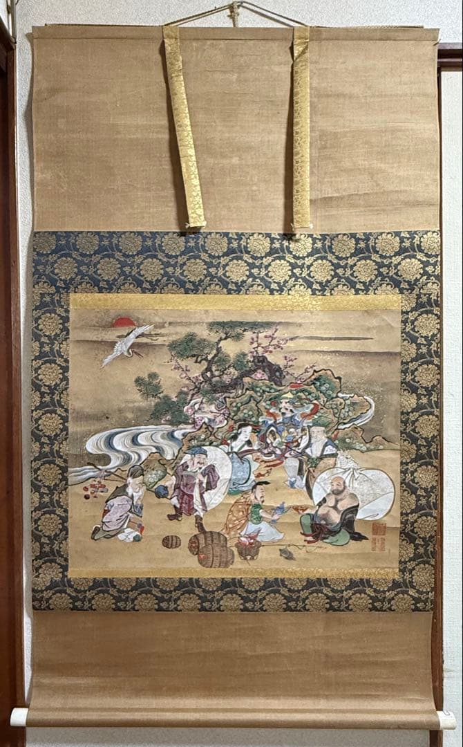 時代　七福神　版画　年画　掛軸　送料込み250824