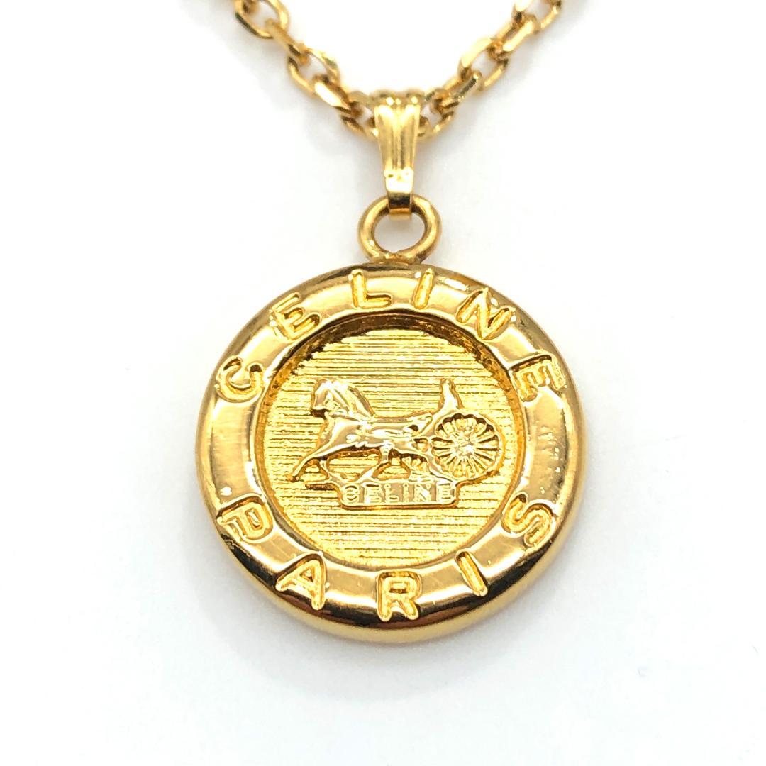 美品】CELINE セリーヌ 馬車金具 コイン ネックレス ゴールド 02