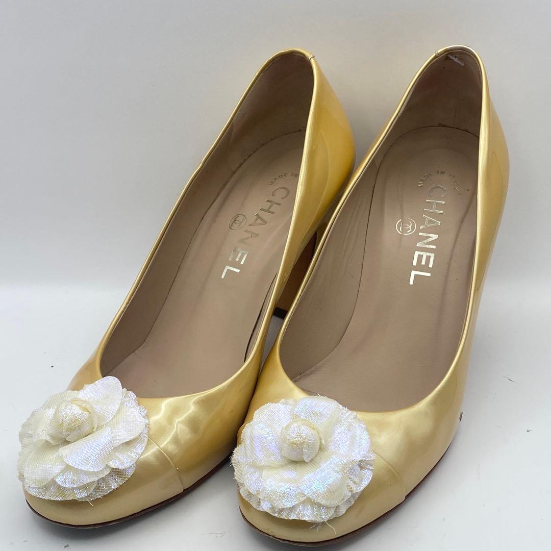 CHANEL シャネル カメリア パンプス ココマーク ヒール ゴールド 37C