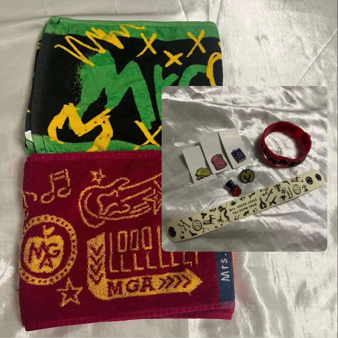 Mrs.GREEN APPLE まとめ売り　ピンバッチ、ラバーバンド、タオル Mrs. GREEN APPLE バベルの塔 タオル ラバーバンド セット - メルカリ